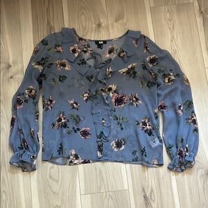 Paige Blue Puff Sleeve Ruffled Blouse